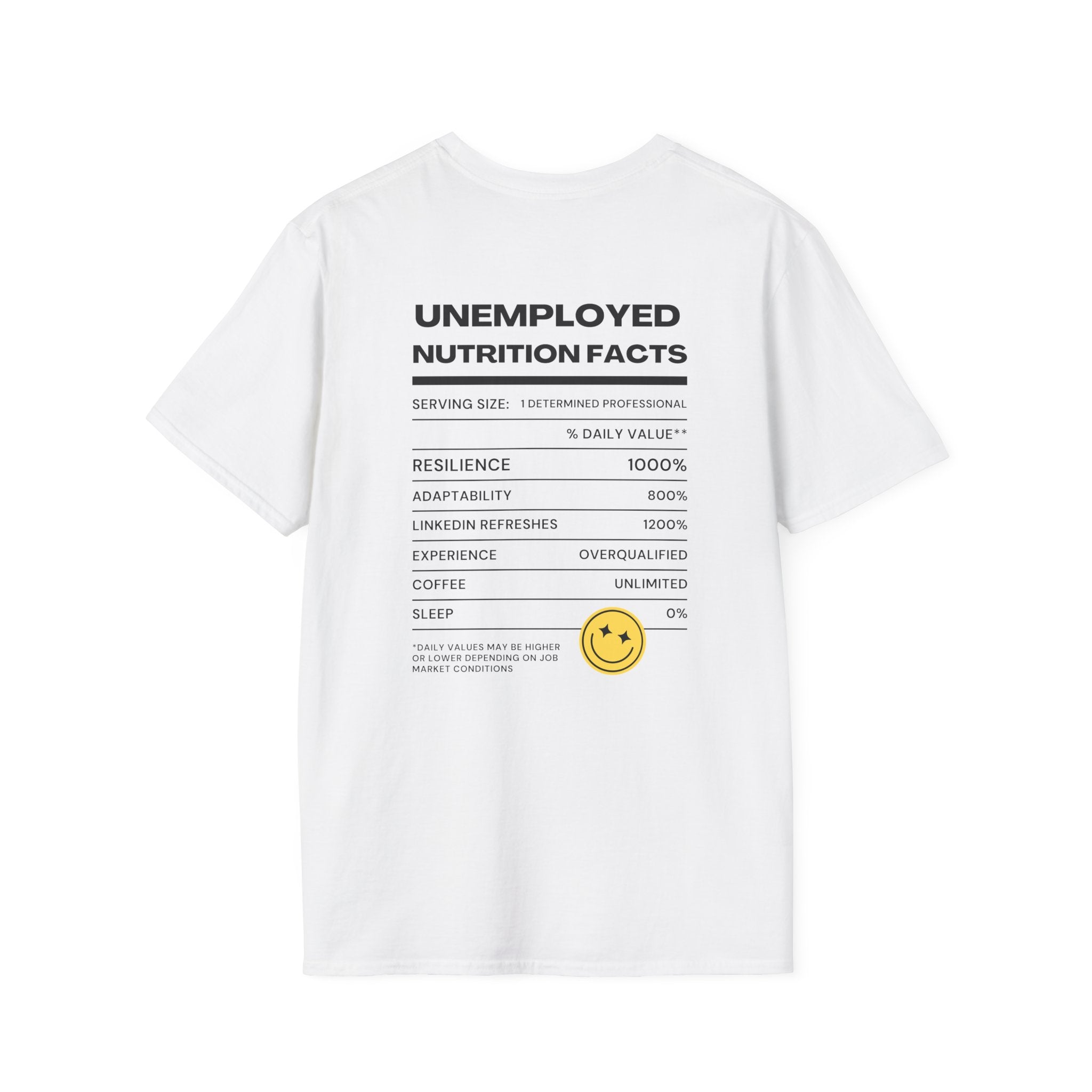 Unemployment Nutrition Facts Printed Tee